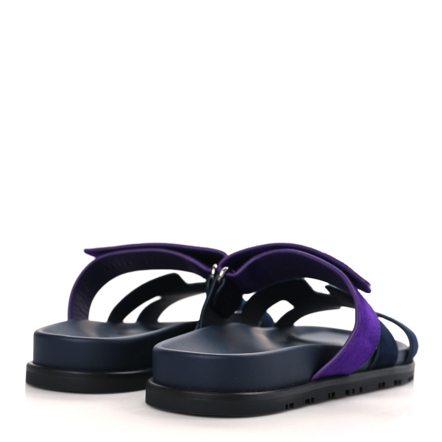 Hermes Suede Goatskin Womens Chypre Sandals 37.5 Marine Violet Majorette 4 of 9