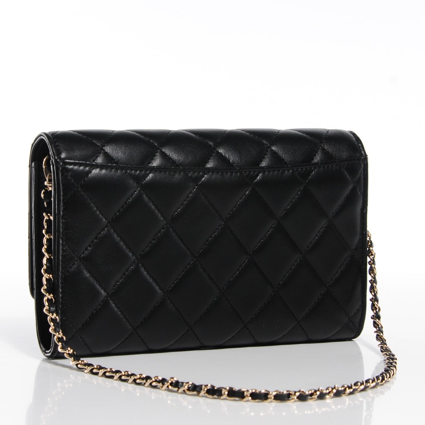 Lambskin Quilted Golden Class Clutch with Chain Black