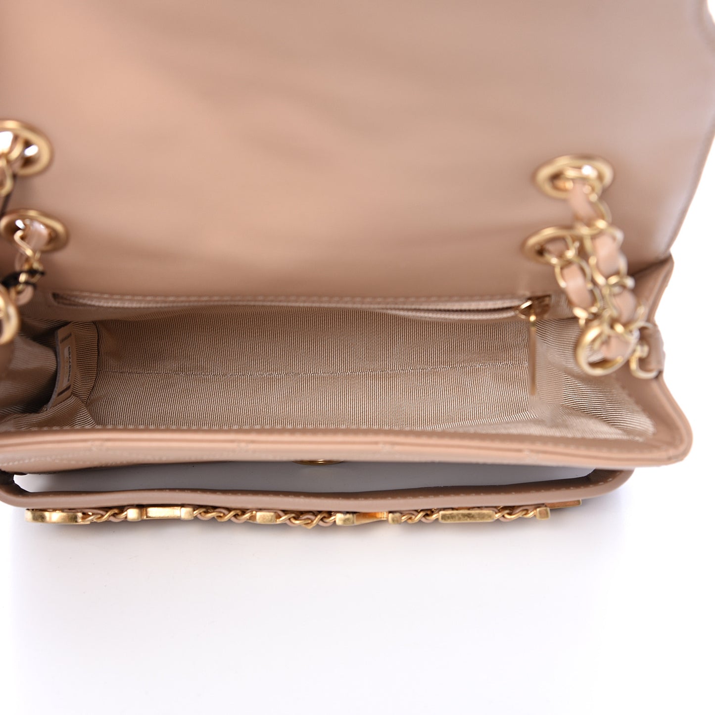 Calfskin Quilted Small Enchained Flap Beige