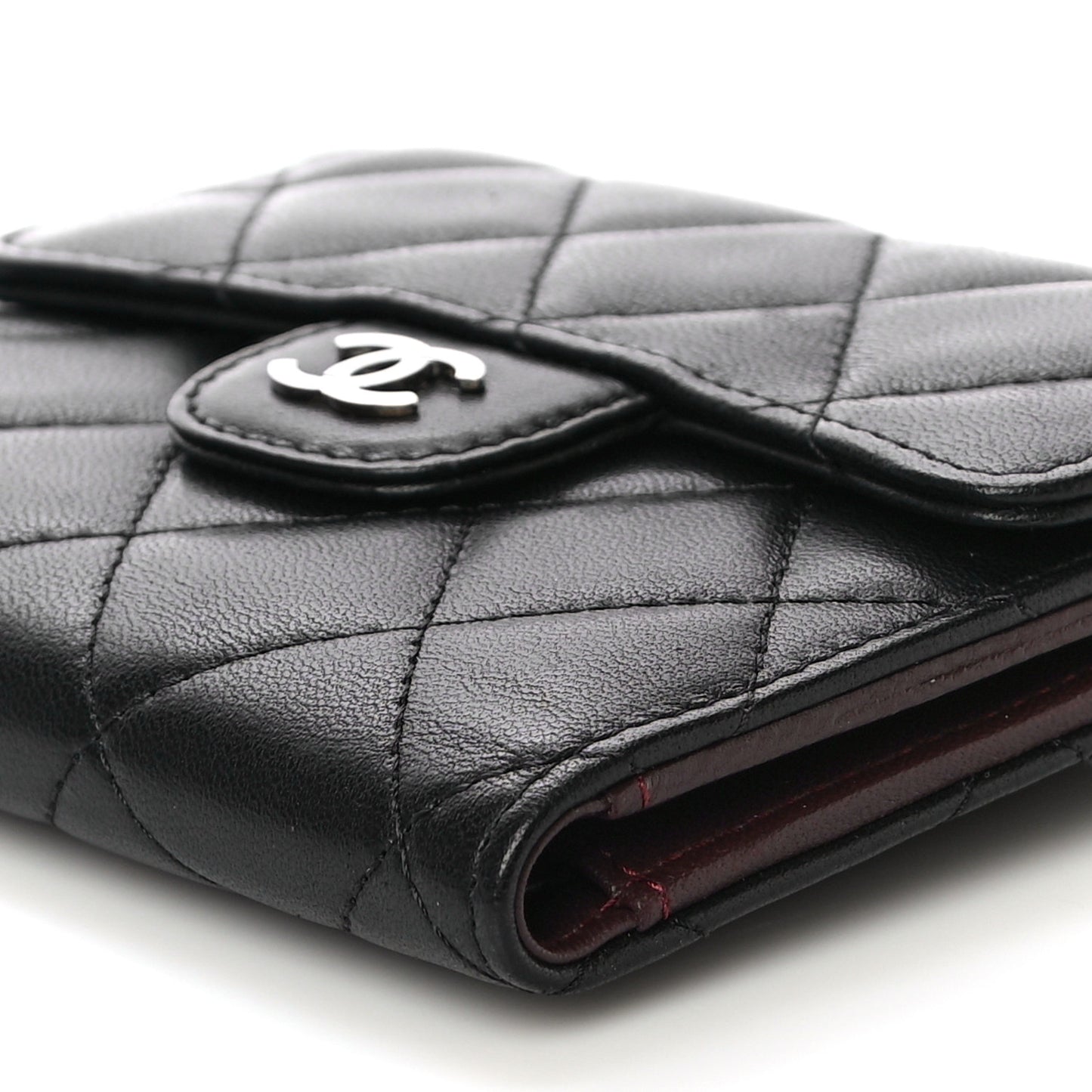 Lambskin Quilted Compact Flap Wallet Black
