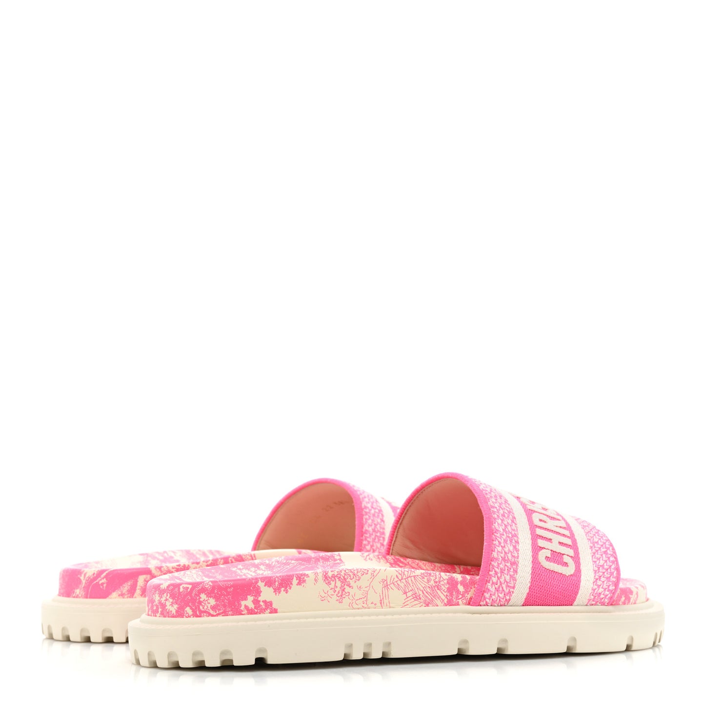 Canvas Fluo Toile de Jouy Embroidered Dway 10mm Slide Sandals 38.5 White Fuchsia