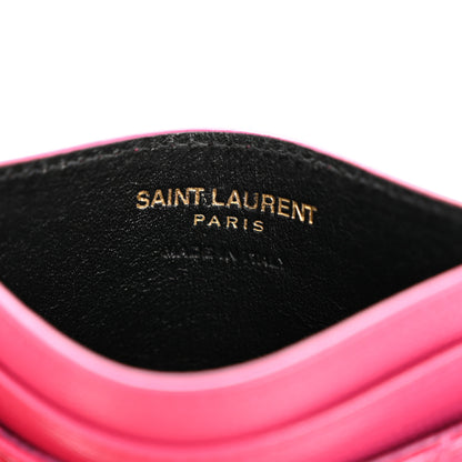 Saint Laurent Grain De Poudre Matelasse Chevron Monogram Credit Card Case Fresh Fuxia 6 of 8