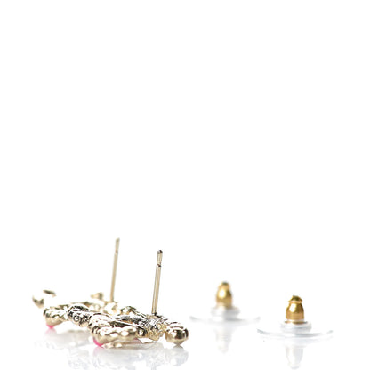 Chanel Crystal CC Earrings Gold Pink Multicolor Pearly White 3 of 5