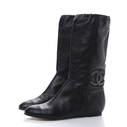 Chanel Lambskin Beaded CC Boots 37.5 Black 3 of 7
