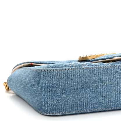 Gucci Denim Matelasse Mini Pearly GG Marmont Shoulder Bag Blue 8 of 9