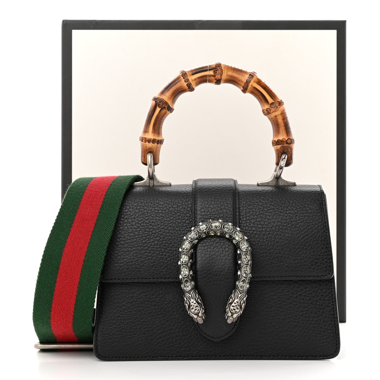 Gucci Dollar Calfskin Crystal Web Mini Dionysus Bamboo Top Handle Bag Black Black Diamond 11 of 11