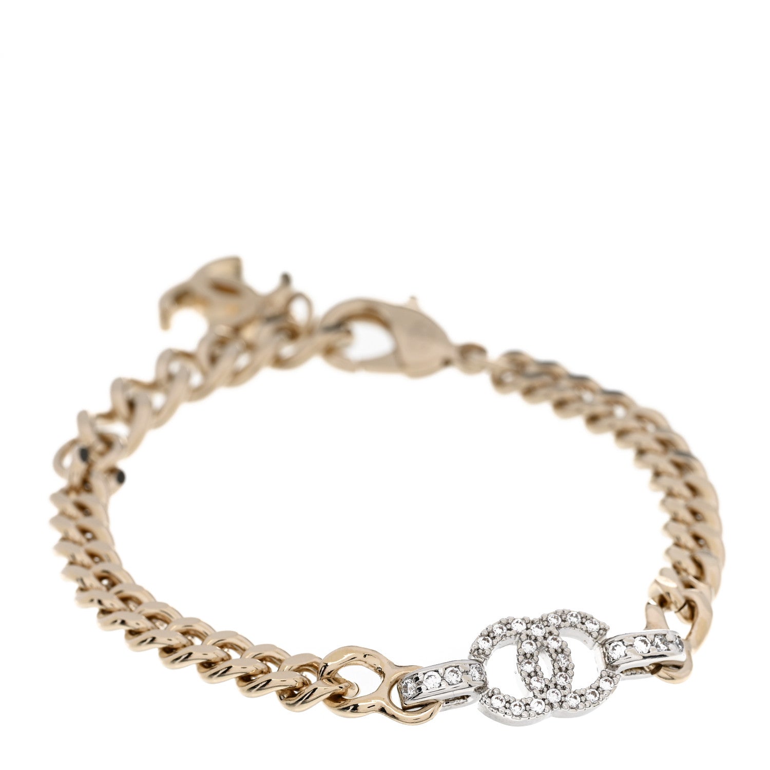 Chanel Crystal Chain CC Link Bracelet Gold Silver 1 of 5