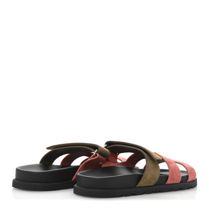 Hermes Suede Goatskin Womens Chypre Sandals 37.5 Rose Du Desert Toundra 5 of 9