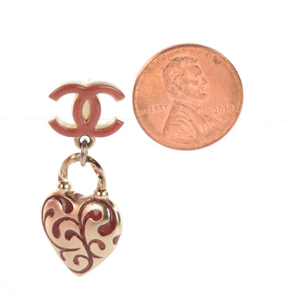 Chanel Resin Lioubov Heart CC Drop Earrings Burgundy Gold 3 of 7