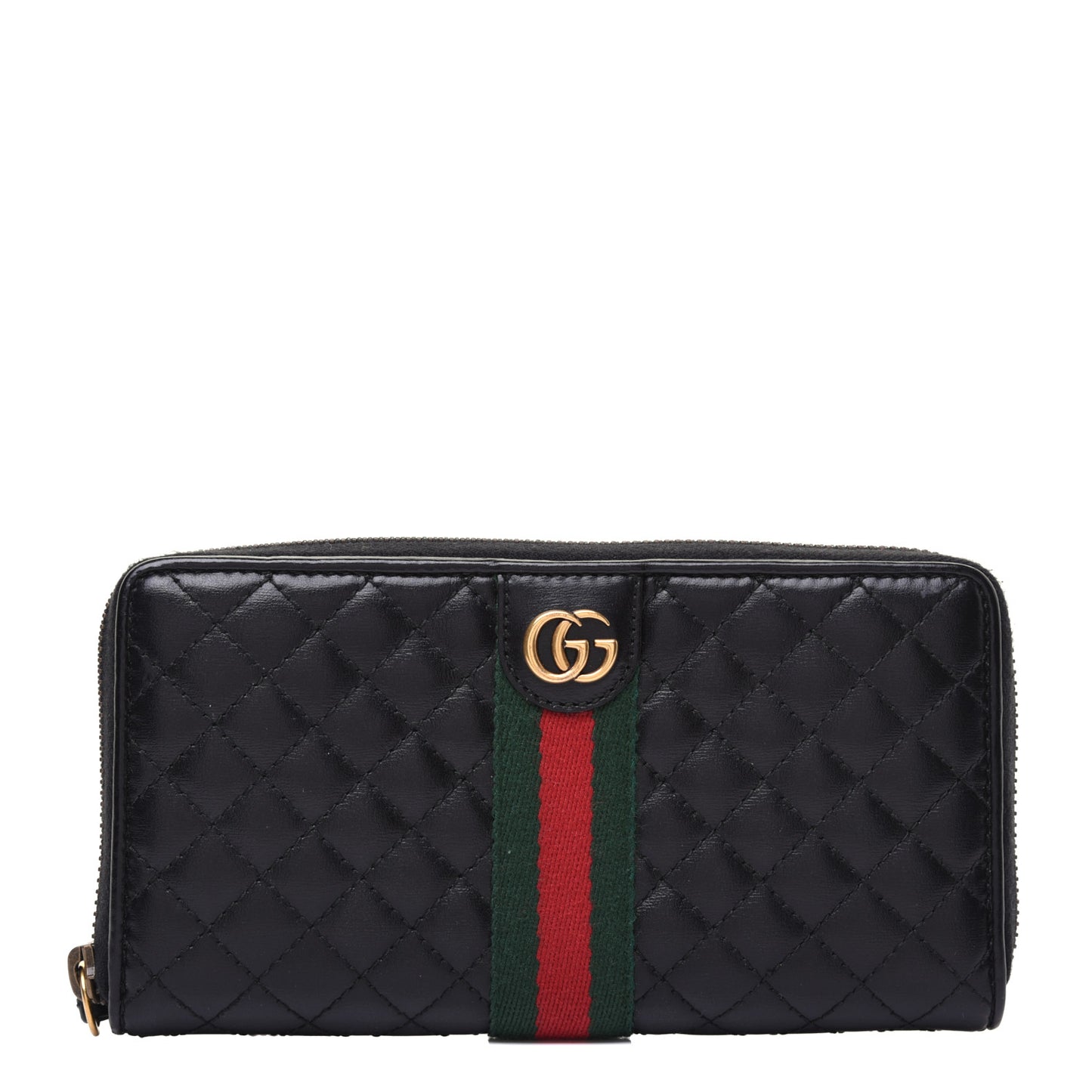 Calfskin Web Trapuntata GG Zip Around Wallet Black