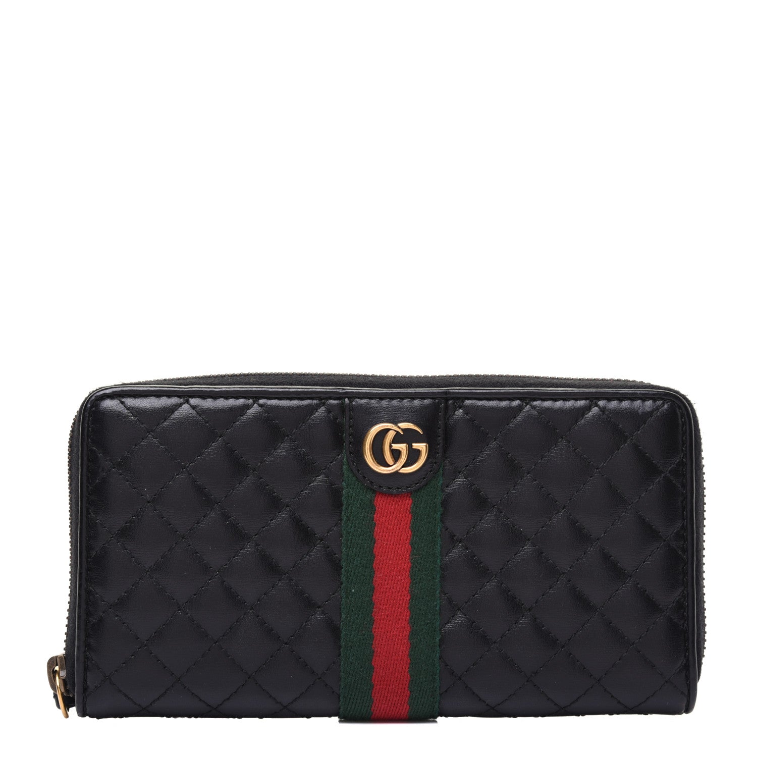 Gucci Calfskin Web Trapuntata GG Zip Around Wallet Black 1 of 14