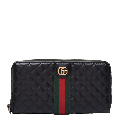 Gucci Calfskin Web Trapuntata GG Zip Around Wallet Black 1 of 14
