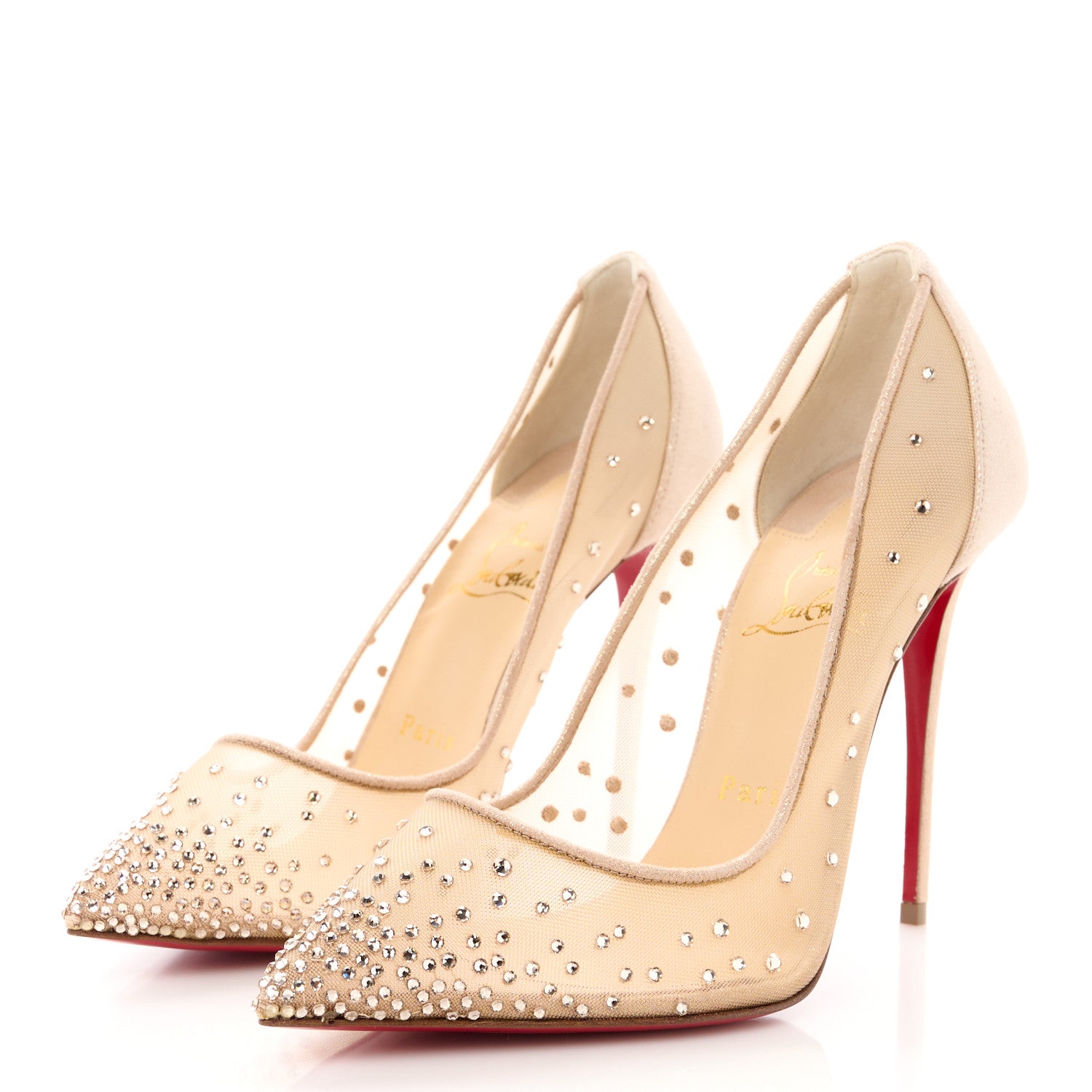 Christian Louboutin Suede Lame Crystal Strass Follies 100 Pumps 38 Light Silk 3 of 8