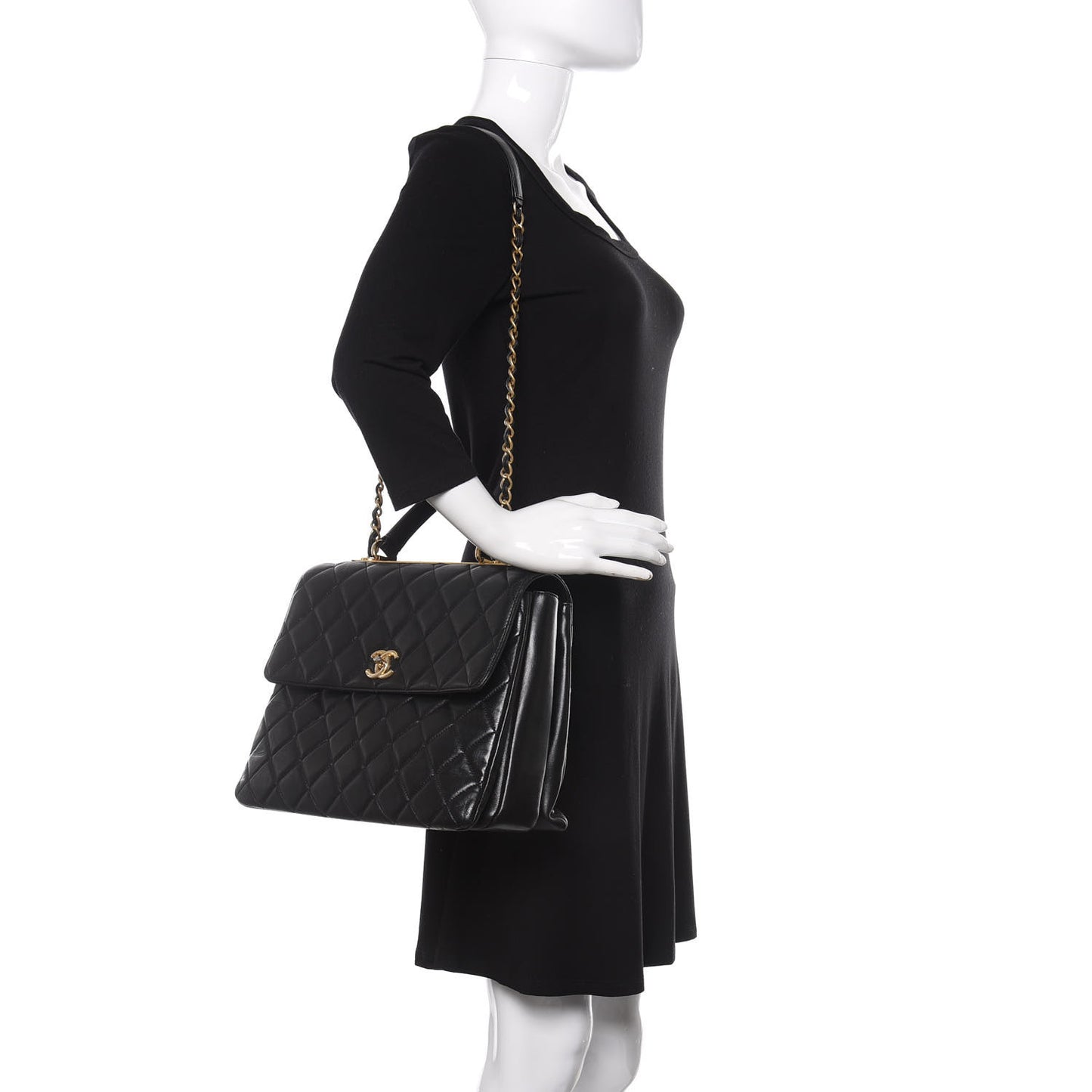 Lambskin Quilted Large Trendy CC Dual Handle Flap Bag Black