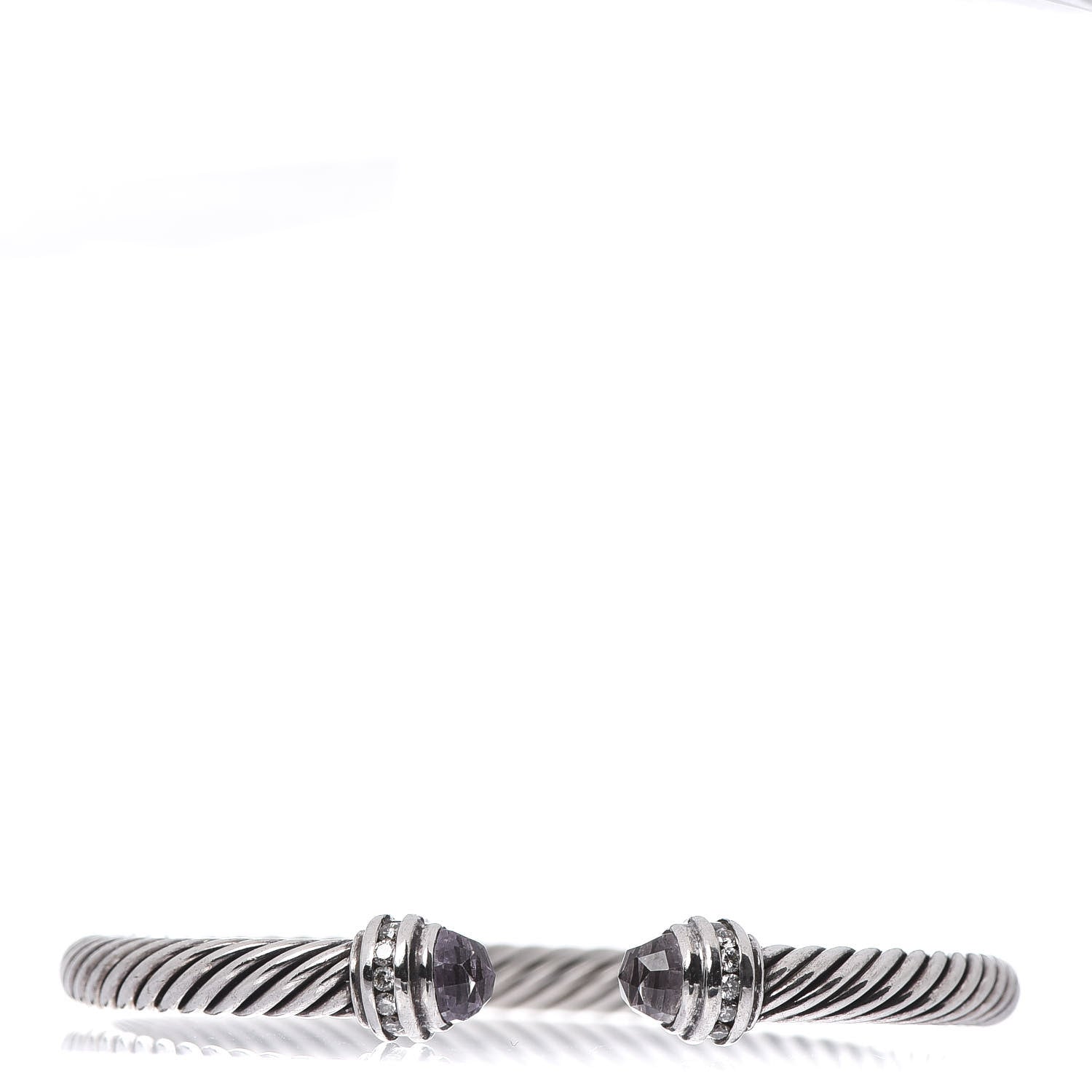 David Yurman Sterling Silver Diamond Amethyst 5mm Cable Classics Princess Bracelet 1 of 4