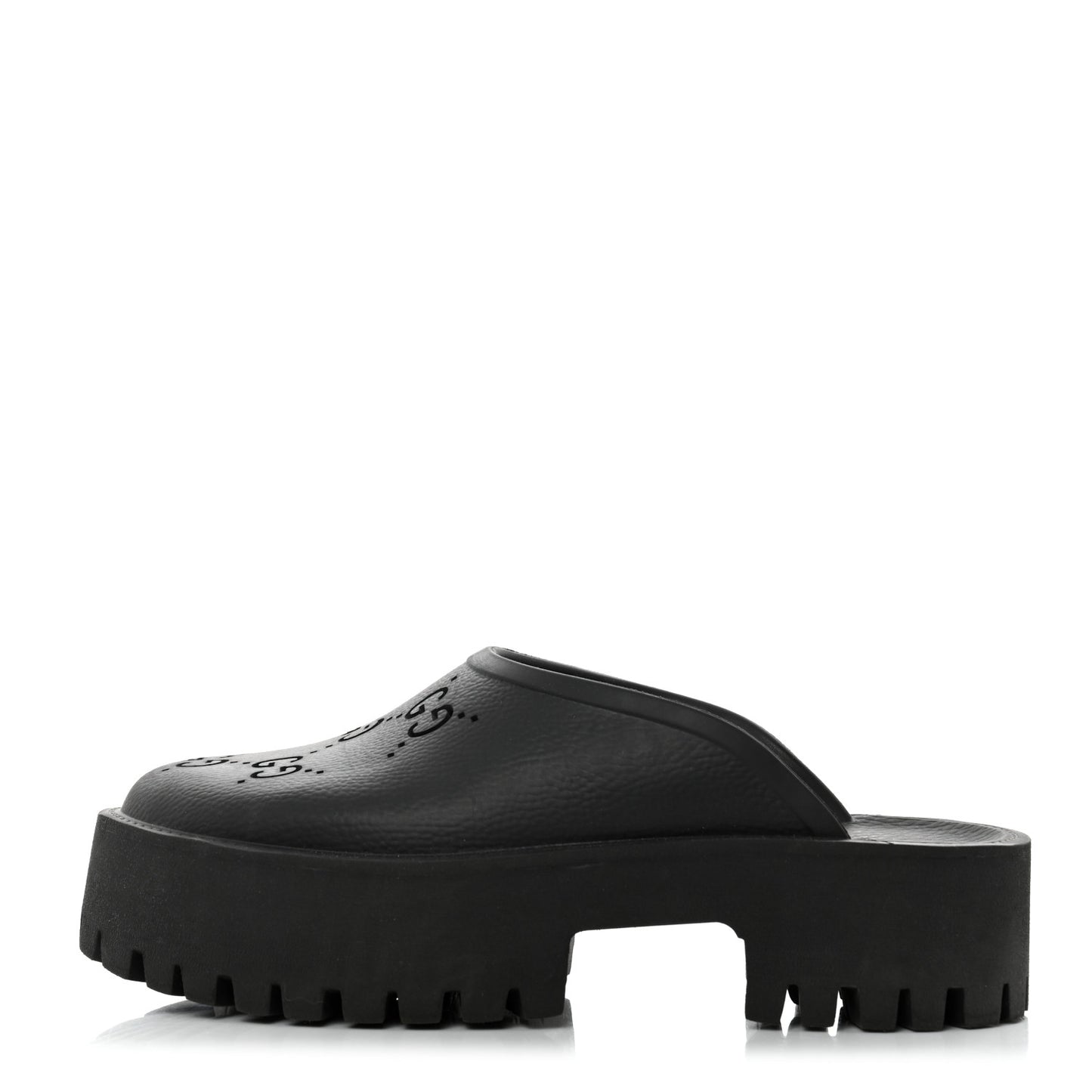 Rubber GG Monogram Perforated Elea Platform 55mm Lug Sole Sandals 40 Black