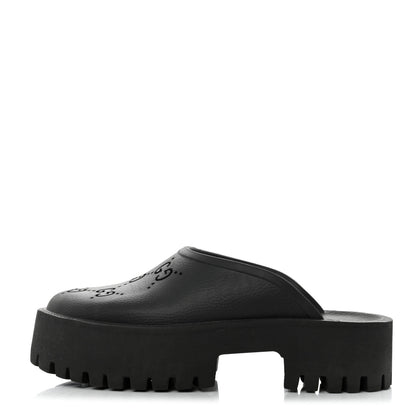 Gucci Rubber GG Monogram Perforated Elea Platform 55mm Lug Sole Sandals 40 Black 1 of 9