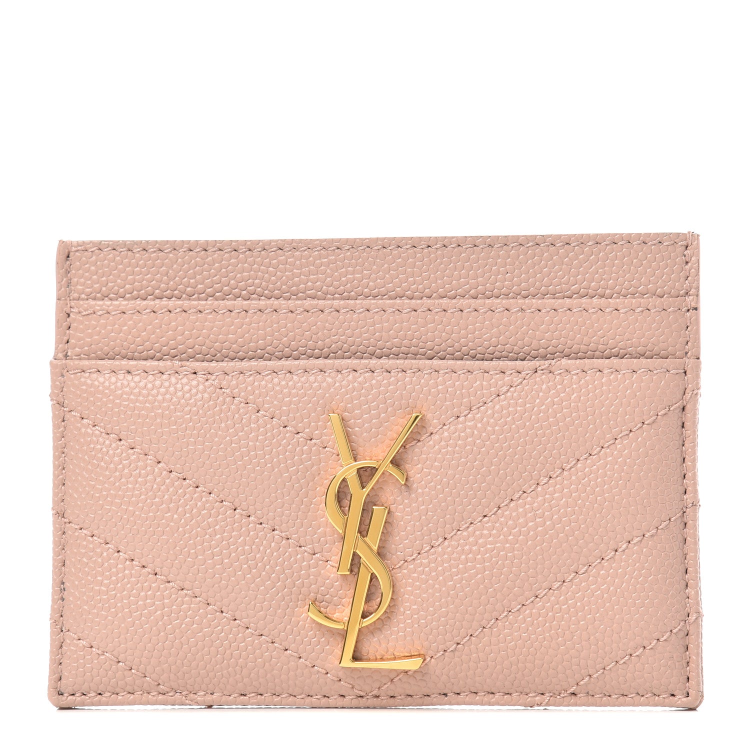 Saint Laurent Grain De Poudre Matelasse Chevron Monogram Credit Card Case Pale Blush 1 of 6
