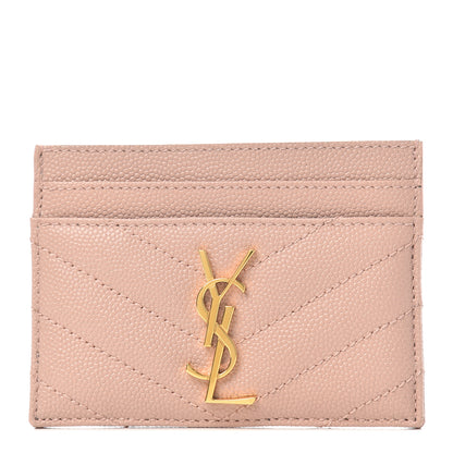 Saint Laurent Grain De Poudre Matelasse Chevron Monogram Credit Card Case Pale Blush 1 of 6