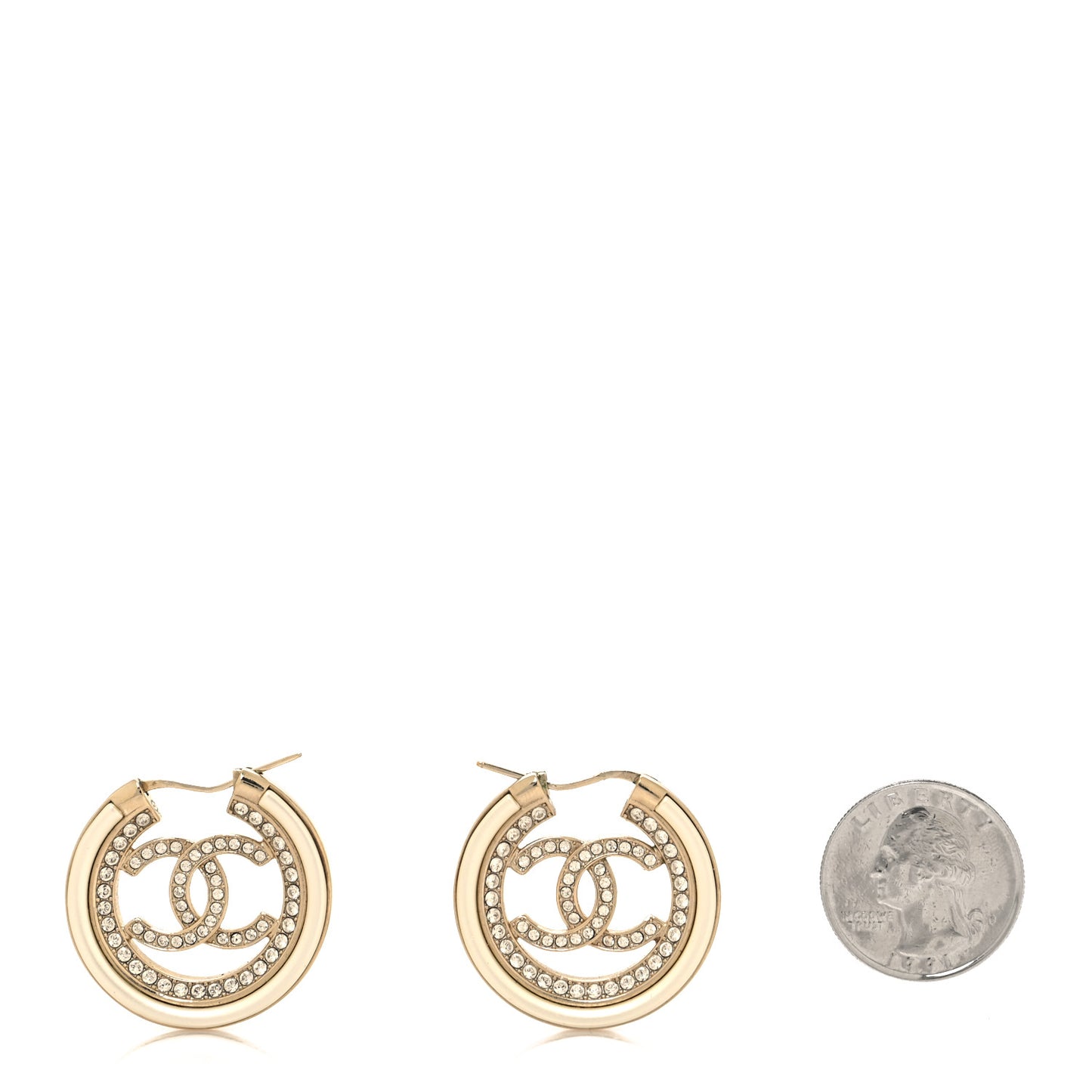 Metal Crystal Strass CC Hoop Earrings Gold