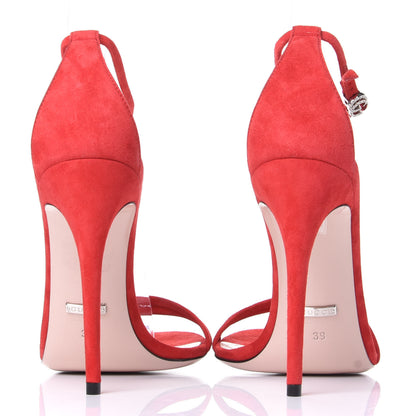 Gucci Kid Scamosciato GG Ankle Strap High Heel Sandals 39 Hibiscus Red 6 of 10