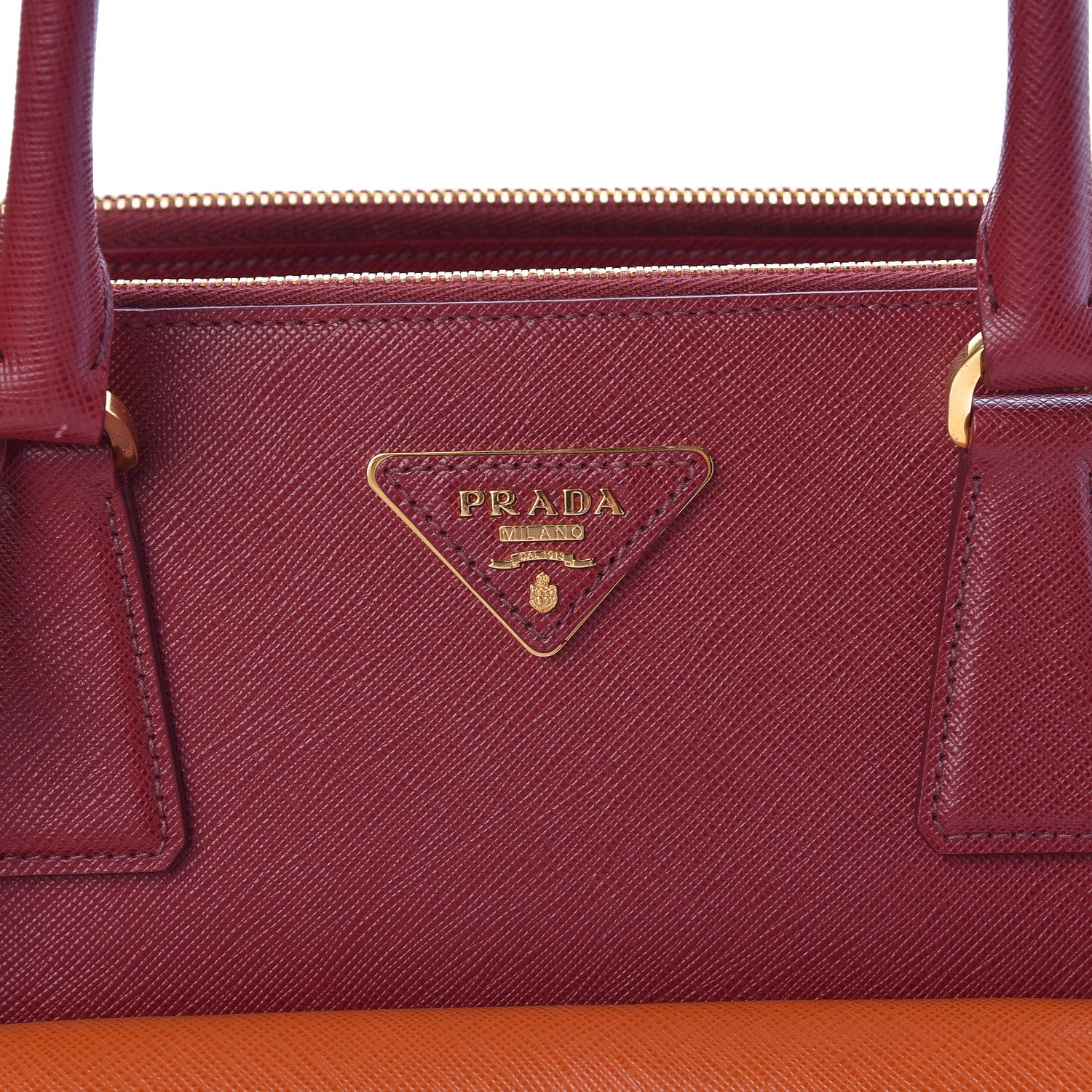 Prada Saffiano Lux Galleria Front Pocket Tote Cerise Papaya 9 of 9