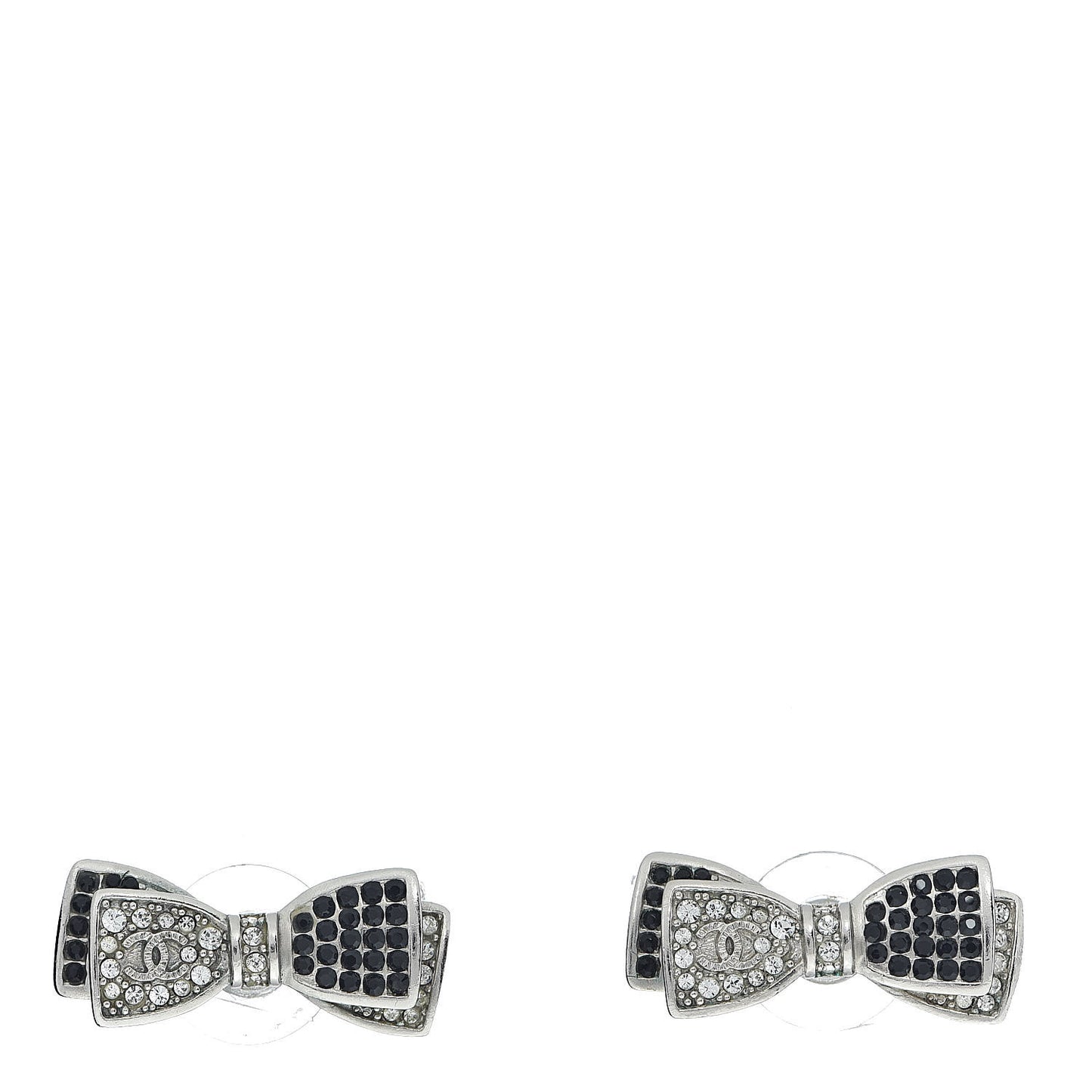 Crystal CC Bow Tie Earrings Black Silver