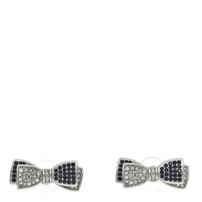 Chanel Crystal CC Bow Tie Earrings Black Silver 1 of 5