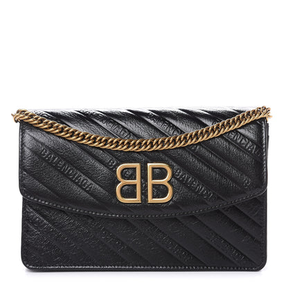 Balenciaga Shiny Goatskin Logo Embossed BB Wallet On Chain Black 1 of 8
