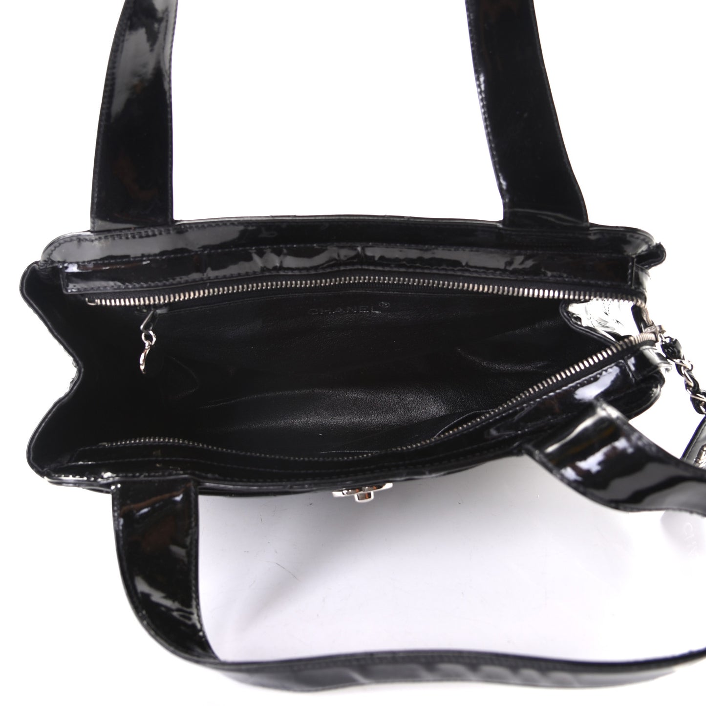 Patent Quilted Shoulder Bag Black