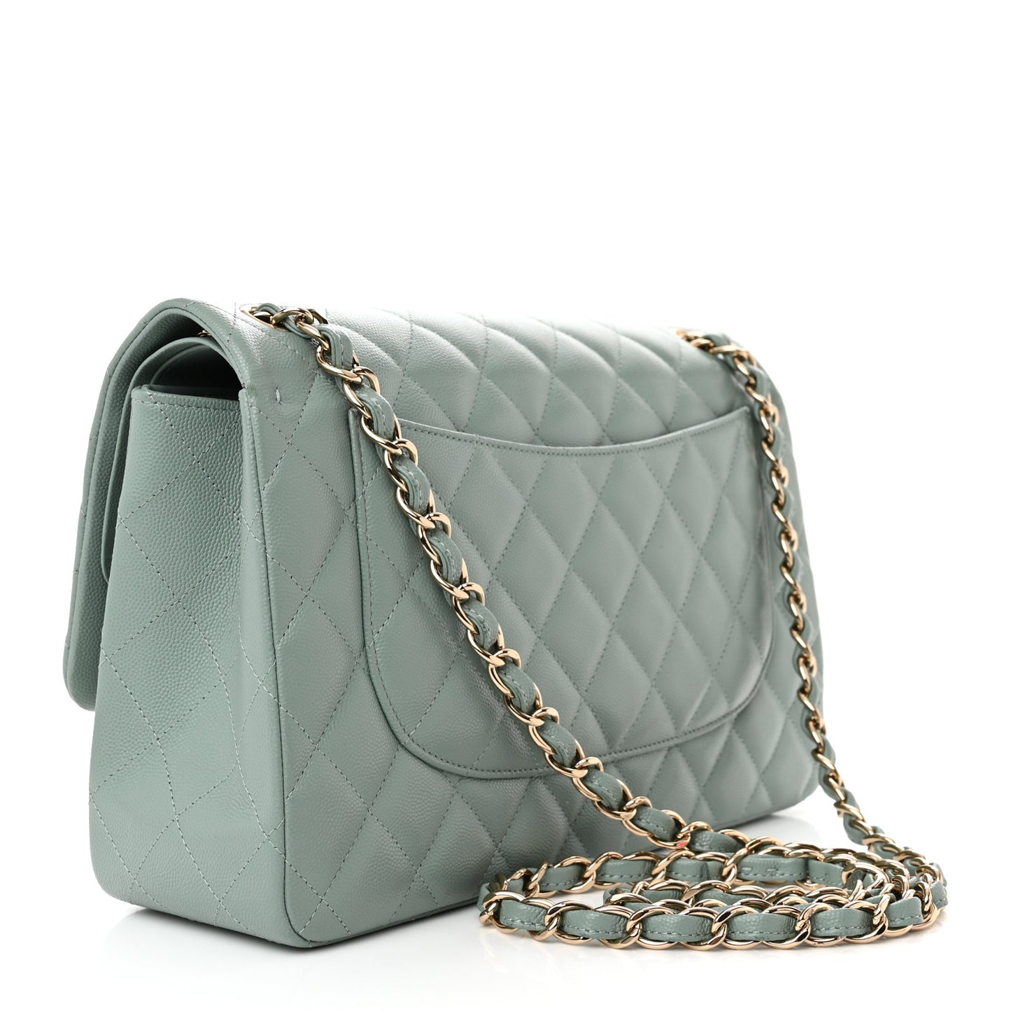 Caviar Quilted Jumbo Double Flap Dark Green