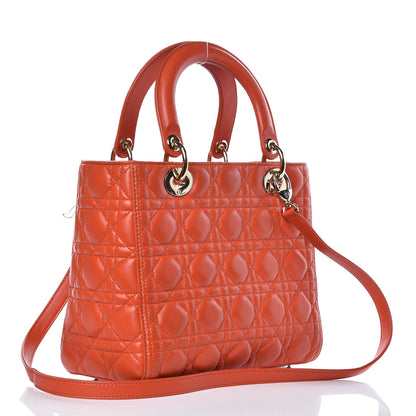Christian Dior Lambskin Cannage Medium Lady Dior Orange 3 of 15