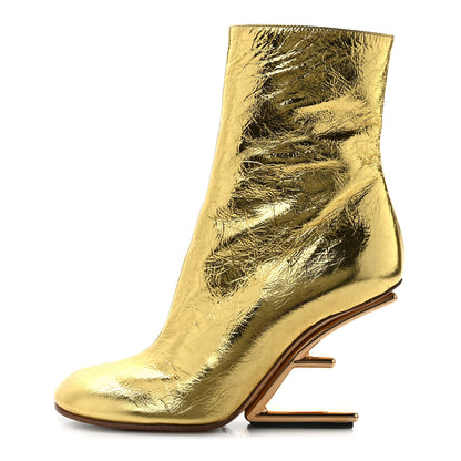 Fendi Laminated Craquele Nappa Fendi First 95mm Booties 37 Gold 1 of 7