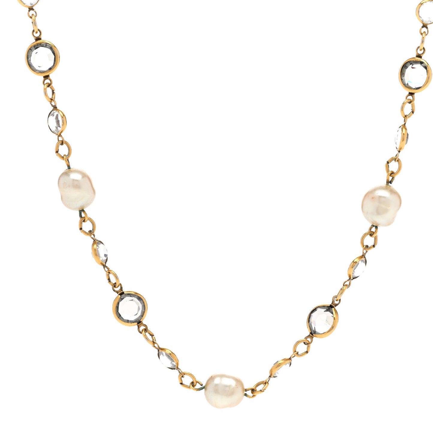 Crystal Pearl Sautoir Long Necklace Gold