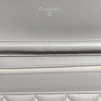 Chanel Lambskin Quilted Wallet On Chain WOC Grey 12 of 14