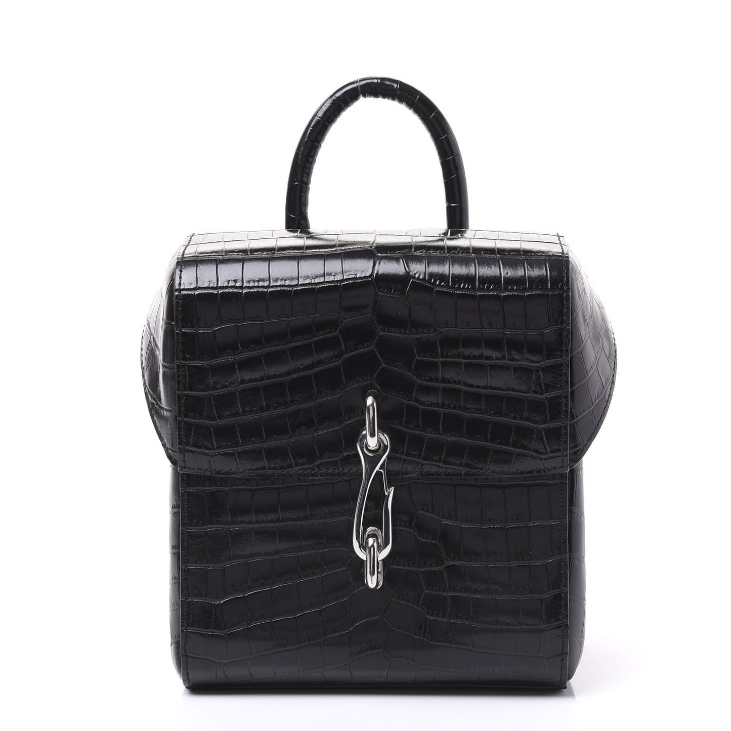 Crocodile Embossed Calfskin Mini Hook Backpack Black