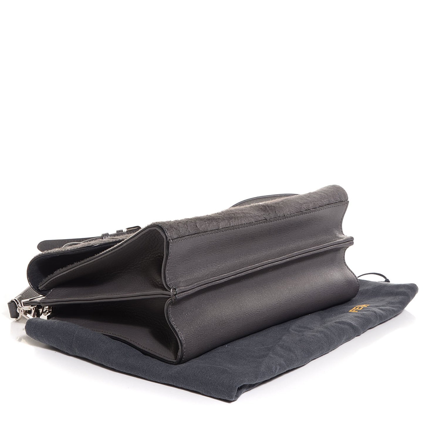 Calf Hair Crocodile Printed Demi Jour Shoulder Bag Grey