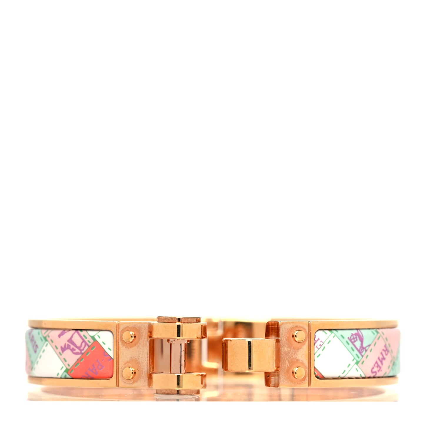 Enamel Printed Narrow Bolduc Au Carre Hinged Bracelet S Romantique