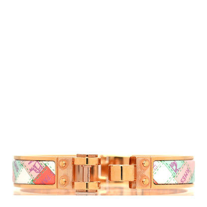 Hermes Enamel Printed Narrow Bolduc Au Carre Hinged Bracelet S Romantique 4 of 6