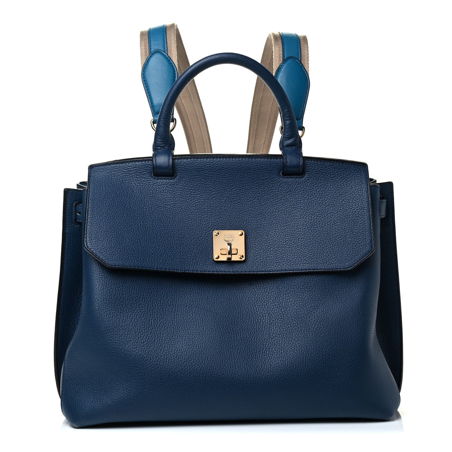 MCM Grained Calfskin Large Milla Convertible Backpack Navy 1 of 10