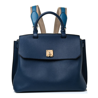 MCM Grained Calfskin Large Milla Convertible Backpack Navy 1 of 10