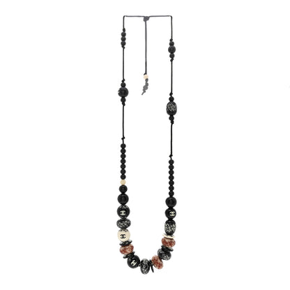 Chanel Engraved Wood Beaded CC Rope Necklace Black Multicolor 3 of 4
