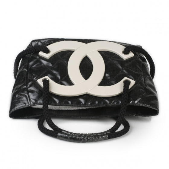 Chanel Coated Canvas Large CC Yacht Tote Black White 4 of 10