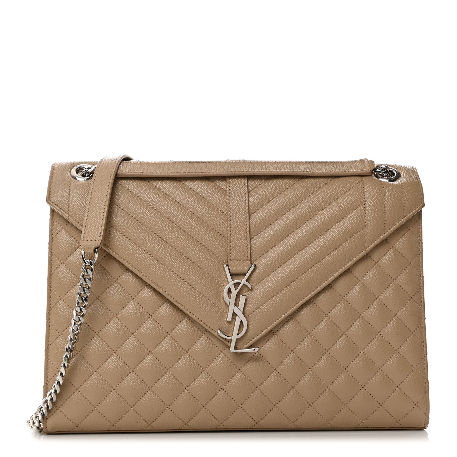 Saint Laurent Grain De Poudre Textured Mixed Matelasse Large Triquilt Monogram Satchel Dark Beige 1 of 10