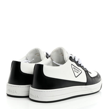 Prada Spazzolato Rois Vitello Soft Triangle Logo Womens Low Top Sneakers 40 White Black 4 of 8