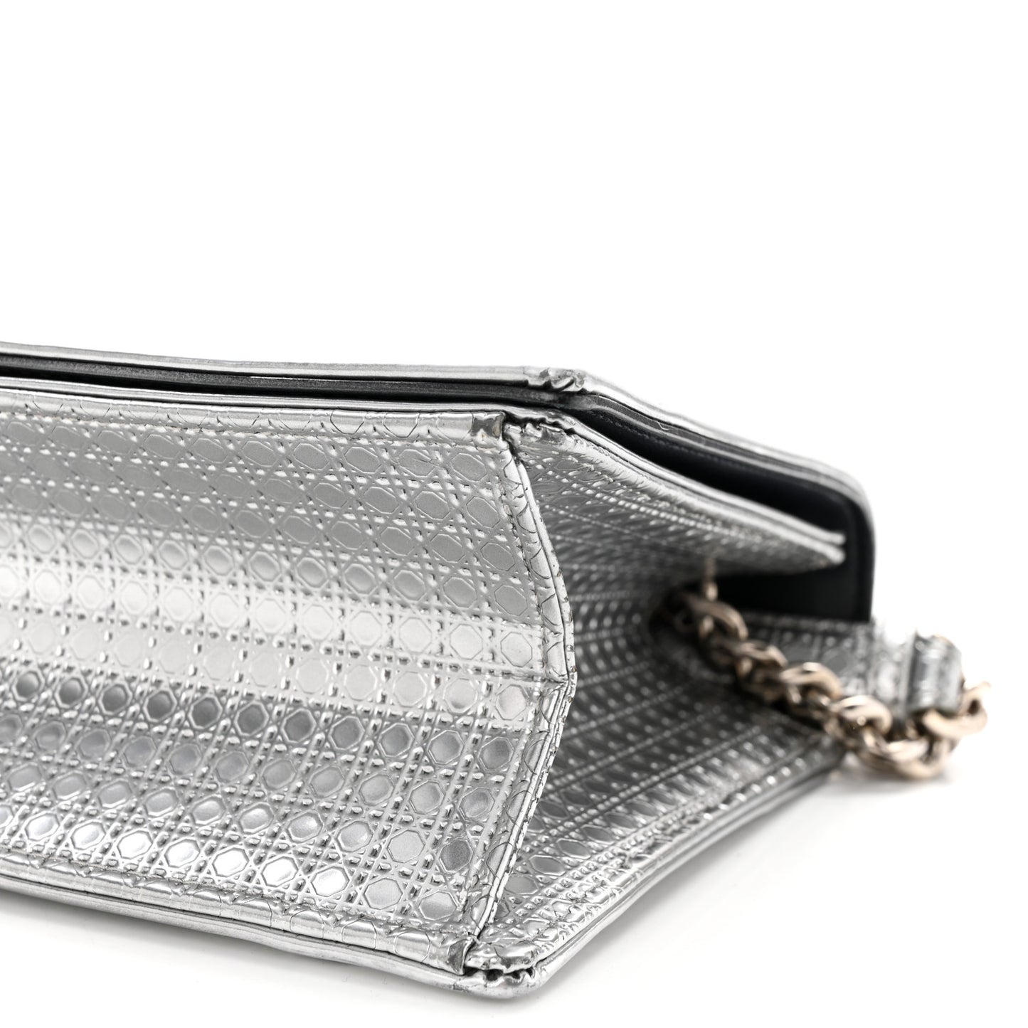 Metallic Patent Micro-Cannage Medium Diorama Flap Bag Silver