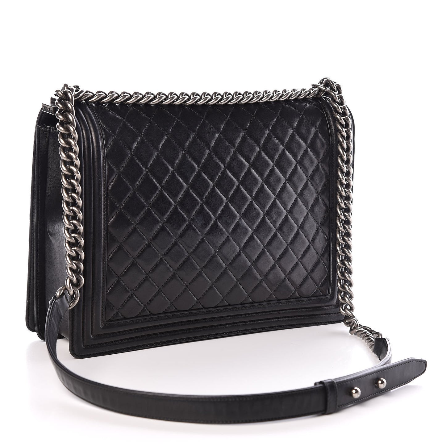 Lambskin Quilted Large Boy Flap Black