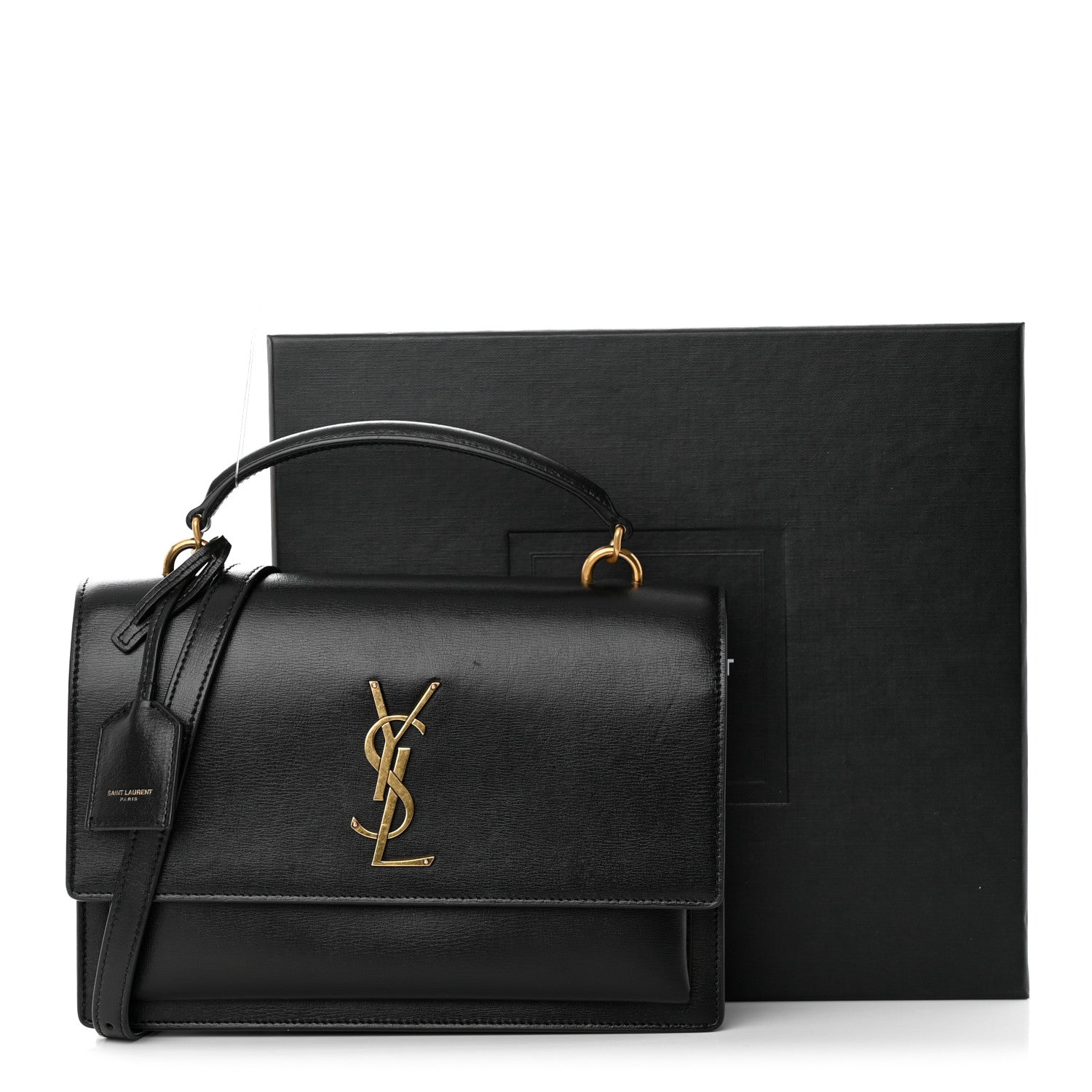 Saint Laurent Smooth Calfskin Medium Monogram Sunset Satchel Black 17 of 17