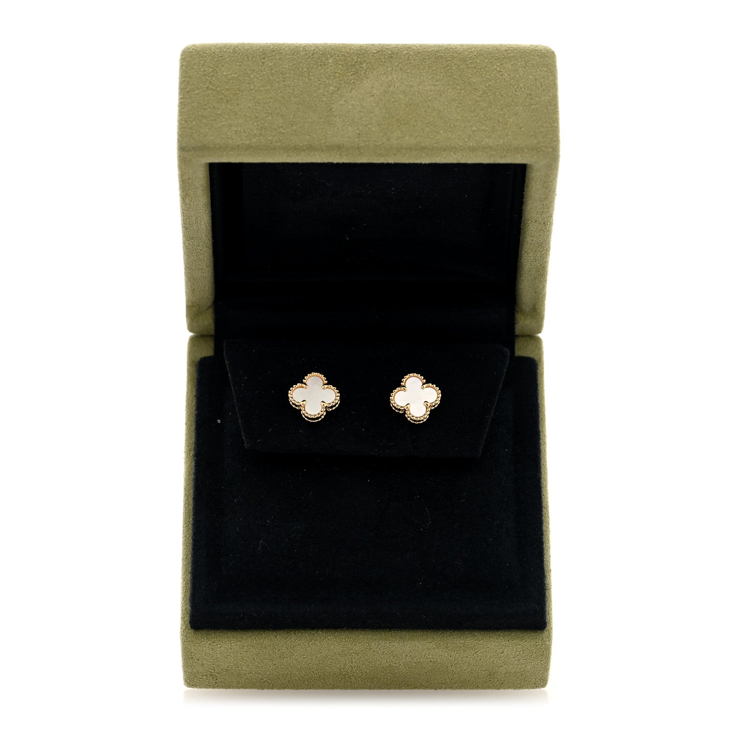 Van Cleef & Arpels 18K Yellow Gold Mother of Pearl Sweet Alhambra Earrings 5 of 5