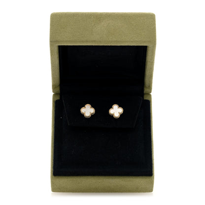 Van Cleef & Arpels 18K Yellow Gold Mother of Pearl Sweet Alhambra Earrings 5 of 5